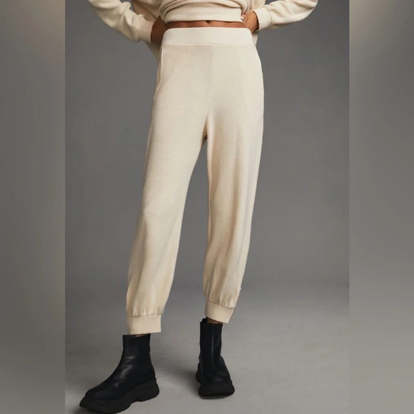 Anthropologie Sweatpants Womens Small Cream Sundry Faux Sherpa Ankle Zipper - Picture 2 of 11